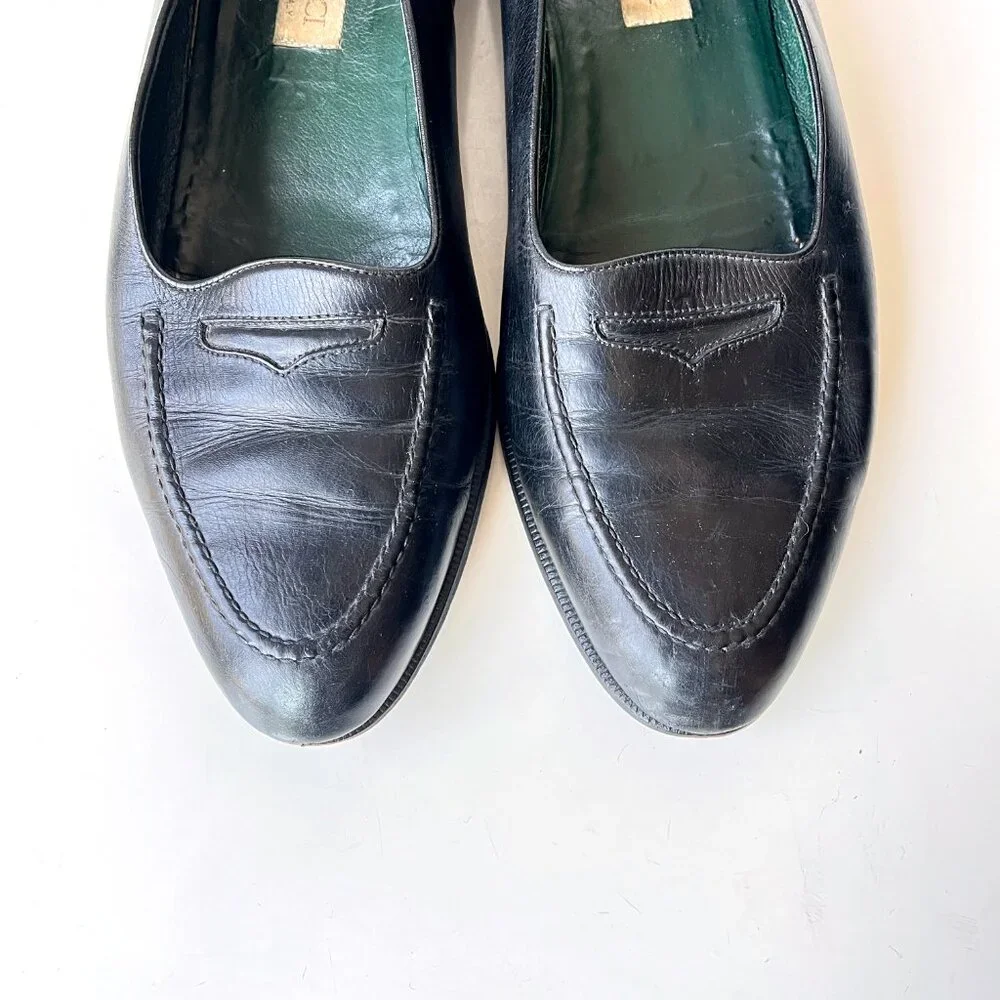 Vintage 70s 80s Men's Gucci Black Leather Penny Loafers Slip On Shoes Size 12.5